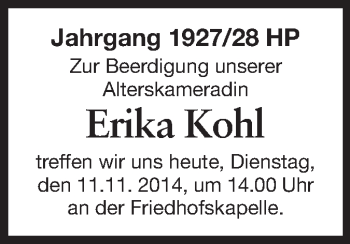 Traueranzeige von Erika Kohl von Starkenburger Echo