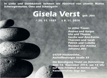 Traueranzeige von Gisela Verst von Odenwälder Echo