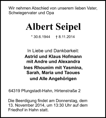 Traueranzeige von Albert Seipel von Echo-Zeitungen (Gesamtausgabe)