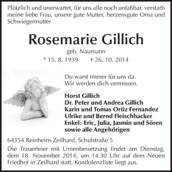 Traueranzeige von Rosemarie Gillich von Echo-Zeitungen (Gesamtausgabe)