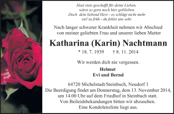 Traueranzeige von Katharina Nachtmann von Odenwälder Echo