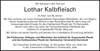 Traueranzeige von Lothar Kalbfleisch von Echo-Zeitungen (Gesamtausgabe)