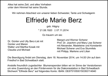 Traueranzeige von Elfriede Marie Berz von Echo-Zeitungen (Gesamtausgabe)