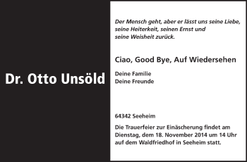 Traueranzeige von Otto Unsöld von Echo-Zeitungen (Gesamtausgabe)