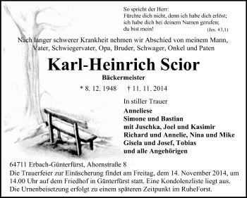 Traueranzeige von Karl-Heinrich Scior von Odenwälder Echo