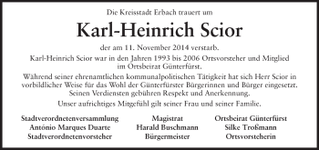 Traueranzeige von Karl-Heinrich Scior von Odenwälder Echo