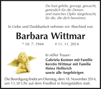 Traueranzeige von Barbara Wittmar von Rüsselsheimer Echo, Groß-Gerauer-Echo, Ried Echo