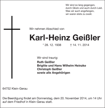 Traueranzeige von Karl-Heinz Geißler von Rüsselsheimer Echo, Groß-Gerauer-Echo, Ried Echo