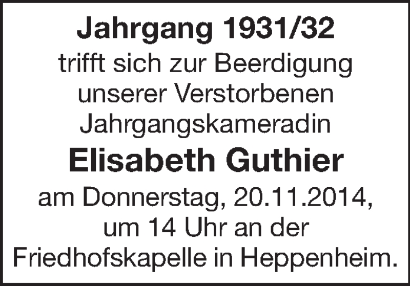  Traueranzeige für Elisabeth Guthier vom 19.11.2014 aus Starkenburger Echo