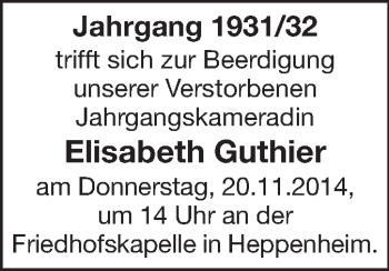 Traueranzeige von Elisabeth Guthier von Starkenburger Echo
