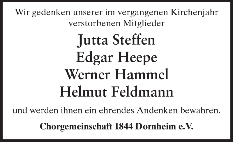  Traueranzeige für Gedenken an Mitglieder Chorgemeinschaft 1844 vom 22.11.2014 aus Rüsselsheimer Echo, Groß-Gerauer-Echo, Ried Echo