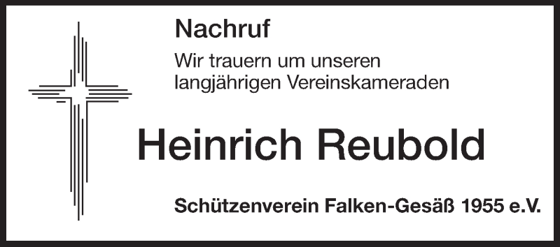  Traueranzeige für Heinrich Reubold vom 21.11.2014 aus Odenwälder Echo