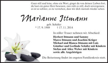 Traueranzeige von Marianne Ittmann von Echo-Zeitungen (Gesamtausgabe)