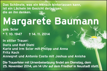 Traueranzeige von Margarete Baumann von Odenwälder Echo