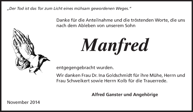  Traueranzeige für Manfred Volkmann vom 22.11.2014 aus Odenwälder Echo