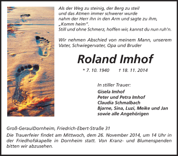 Traueranzeige von Roland Imhof von Rüsselsheimer Echo, Groß-Gerauer-Echo, Ried Echo