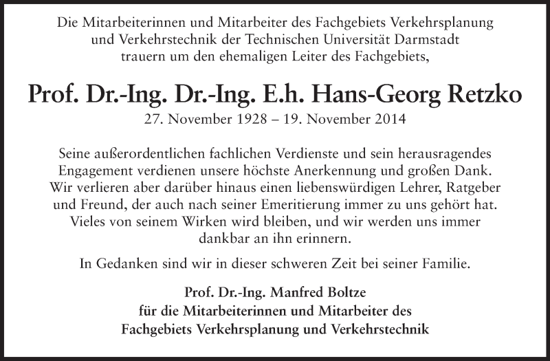  Traueranzeige für Hans-Georg Retzko vom 22.11.2014 aus Echo-Zeitungen (Gesamtausgabe)