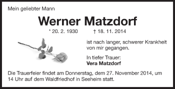 Traueranzeige von Werner Matzdorf von Echo-Zeitungen (Gesamtausgabe)
