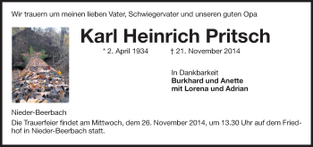 Traueranzeige von Karl Heinrich Pritsch von Echo-Zeitungen (Gesamtausgabe)