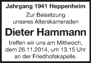 Traueranzeige von Dieter Hammann von Starkenburger Echo