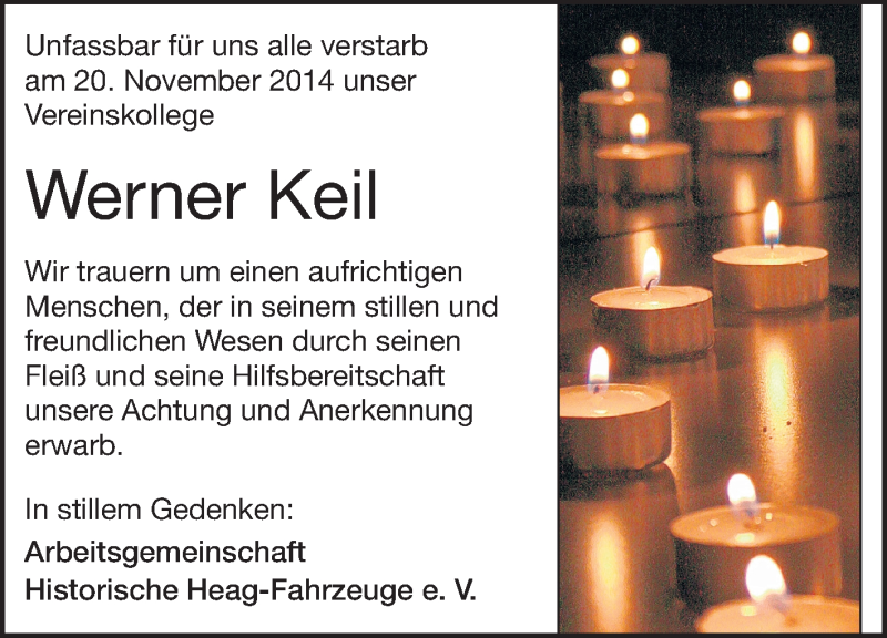  Traueranzeige für Werner Keil vom 25.11.2014 aus Echo-Zeitungen (Gesamtausgabe)