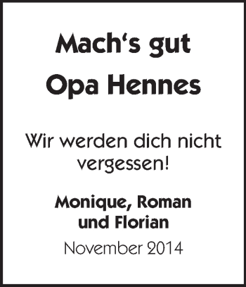 Traueranzeige von Hennes  von Echo-Zeitungen (Gesamtausgabe)