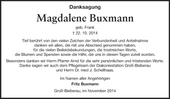 Traueranzeige von Magdalene Buxmann von Echo-Zeitungen (Gesamtausgabe)