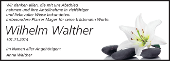 Traueranzeige von Wilhelm Walther von Odenwälder Echo