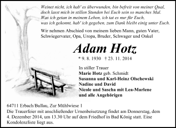 Traueranzeige von Adam Hotz von Odenwälder Echo