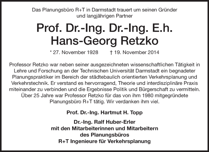  Traueranzeige für Hans-Georg Retzko vom 29.11.2014 aus Echo-Zeitungen (Gesamtausgabe)
