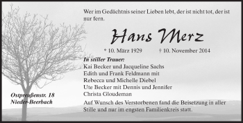 Traueranzeige von Hans Merz von Echo-Zeitungen (Gesamtausgabe)
