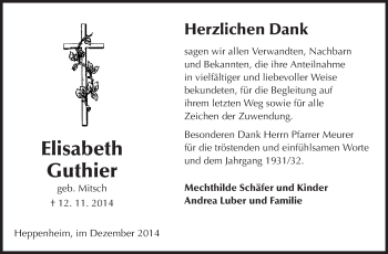 Traueranzeige von Elisabeth Guthier von Starkenburger Echo