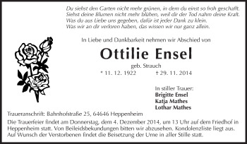 Traueranzeige von Ottilie Ensel von Starkenburger Echo