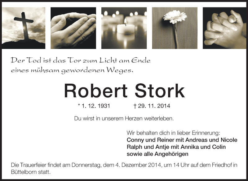  Traueranzeige für Robert Stork vom 03.12.2014 aus Rüsselsheimer Echo, Groß-Gerauer-Echo, Ried Echo
