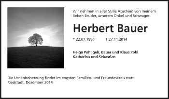 Traueranzeige von Herbert Bauer von Rüsselsheimer Echo, Groß-Gerauer-Echo, Ried Echo