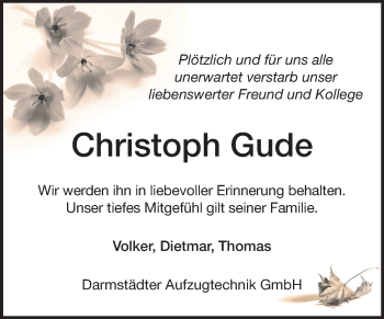 Traueranzeige von Christoph Gude von Echo-Zeitungen (Gesamtausgabe)