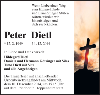 Traueranzeige von Peter Dietl von Starkenburger Echo