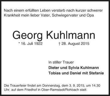 Traueranzeige von Georg Kuhlmann von trauer.echo-online.de