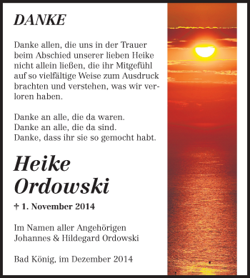Traueranzeige von Heike Ordowski von Odenwälder Echo