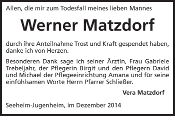 Traueranzeige von Werner Matzdorf von Echo-Zeitungen (Gesamtausgabe)