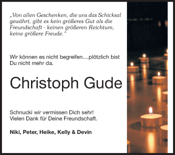 Traueranzeige von Christoph Gude von Echo-Zeitungen (Gesamtausgabe)