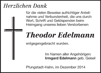 Traueranzeige von Theodor Edelmann von Echo-Zeitungen (Gesamtausgabe)