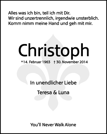 Traueranzeige von Christoph Gude von Echo-Zeitungen (Gesamtausgabe)