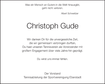 Traueranzeige von Christoph Gude von Echo-Zeitungen (Gesamtausgabe)