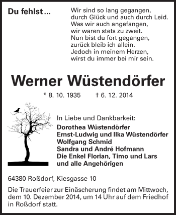 Traueranzeige von Werner Wüstendörfer von Echo-Zeitungen (Gesamtausgabe)