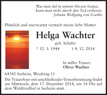 Traueranzeige von Helga Wachter von Echo-Zeitungen (Gesamtausgabe)