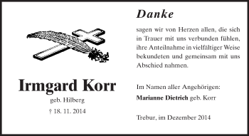 Traueranzeige von Irmgard Korr von Rüsselsheimer Echo, Groß-Gerauer-Echo, Ried Echo