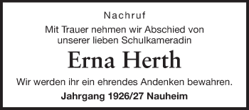 Traueranzeige von Erna Herth von Rüsselsheimer Echo, Groß-Gerauer-Echo, Ried Echo