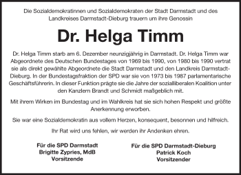 Traueranzeige von Helga Timm von Echo-Zeitungen (Gesamtausgabe)