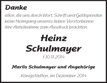 Traueranzeige von Heinz Schulmayer von Rüsselsheimer Echo, Groß-Gerauer-Echo, Ried Echo